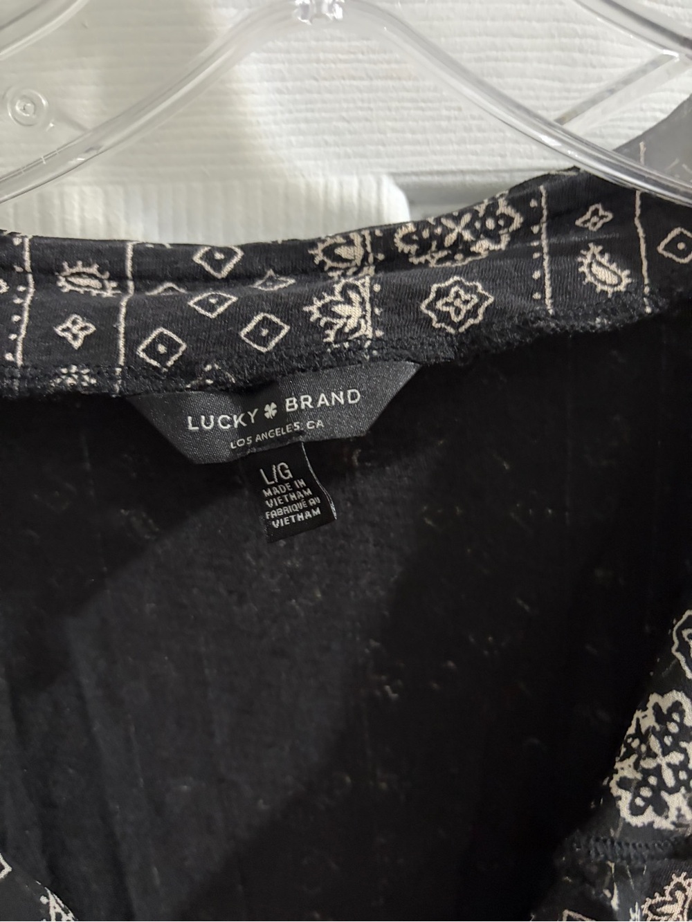 Lucky Brand Black Printed V-Neck Top - Picture 3 of 3